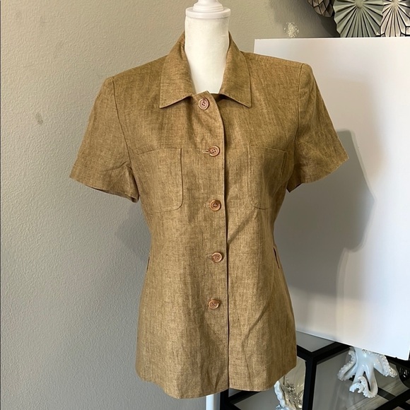 Crossing Pointe NWOT Women’s Short Sleeve Button Down Linen Top Size 10 - Picture 1 of 7